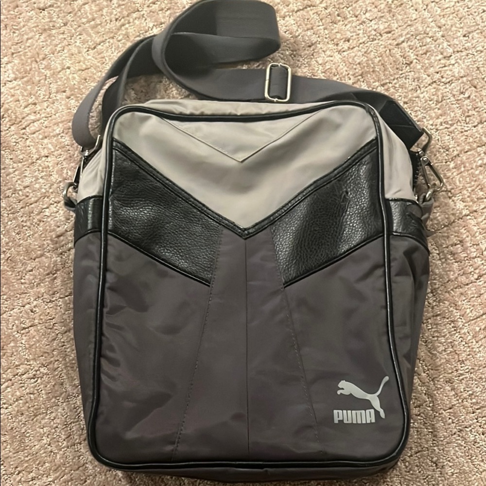 Puma Gray and Black Messenger Bag with Chevron Design